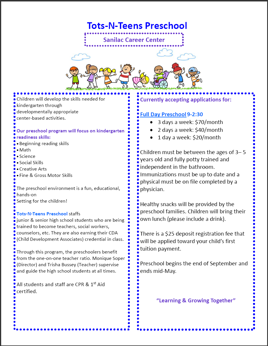 Information sheet for the Tots-N-Teens Program